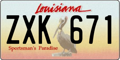 LA license plate ZXK671