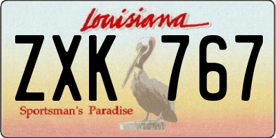 LA license plate ZXK767