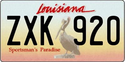 LA license plate ZXK920