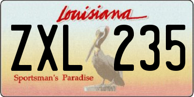 LA license plate ZXL235