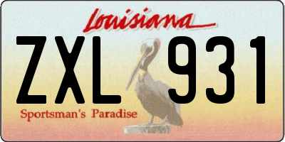 LA license plate ZXL931