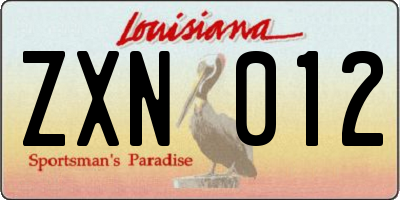 LA license plate ZXN012