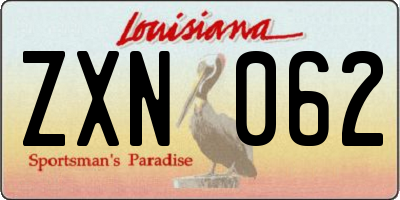 LA license plate ZXN062