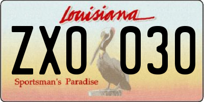 LA license plate ZXO030