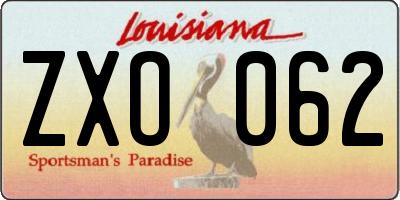 LA license plate ZXO062