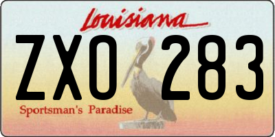 LA license plate ZXO283