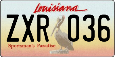 LA license plate ZXR036
