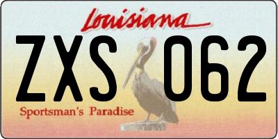 LA license plate ZXS062