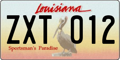 LA license plate ZXT012