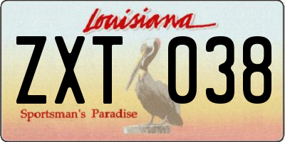 LA license plate ZXT038