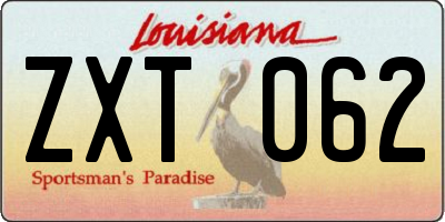 LA license plate ZXT062