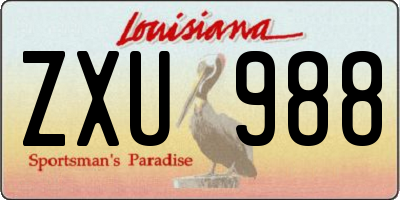 LA license plate ZXU988