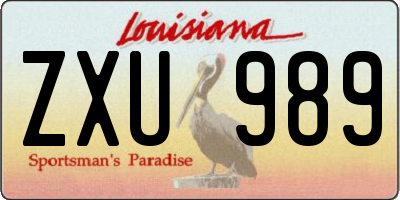 LA license plate ZXU989