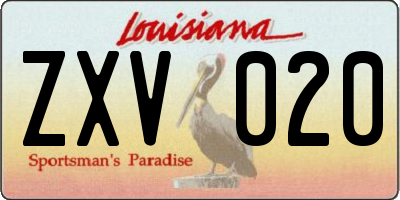 LA license plate ZXV020
