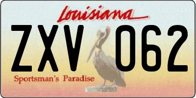 LA license plate ZXV062