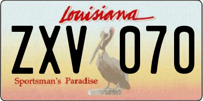 LA license plate ZXV070