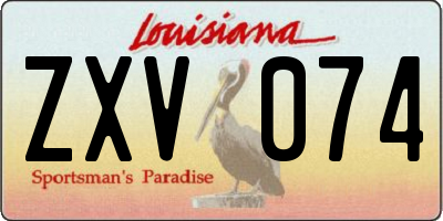 LA license plate ZXV074