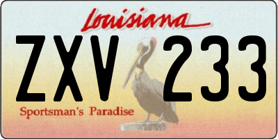 LA license plate ZXV233