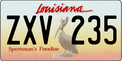 LA license plate ZXV235