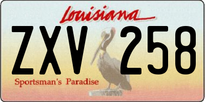 LA license plate ZXV258