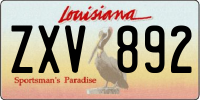 LA license plate ZXV892