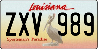 LA license plate ZXV989