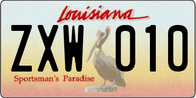 LA license plate ZXW010