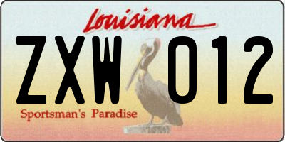 LA license plate ZXW012