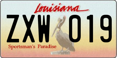 LA license plate ZXW019