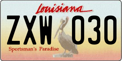 LA license plate ZXW030