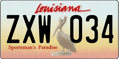 LA license plate ZXW034