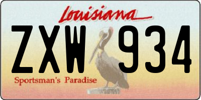 LA license plate ZXW934