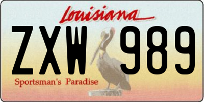 LA license plate ZXW989