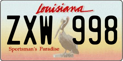 LA license plate ZXW998