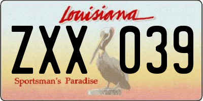 LA license plate ZXX039