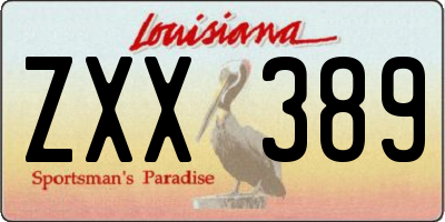 LA license plate ZXX389