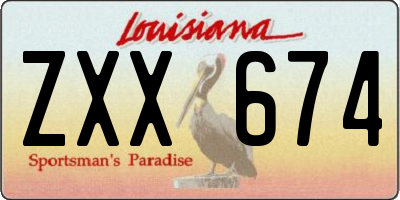 LA license plate ZXX674