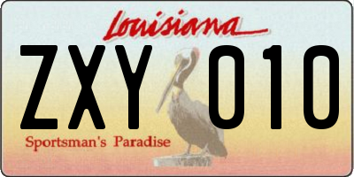 LA license plate ZXY010