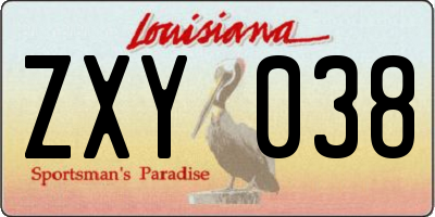 LA license plate ZXY038