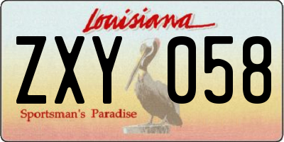 LA license plate ZXY058