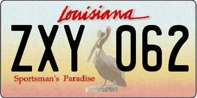 LA license plate ZXY062