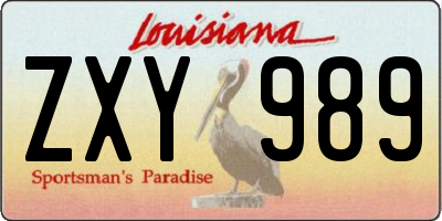 LA license plate ZXY989