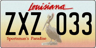 LA license plate ZXZ033