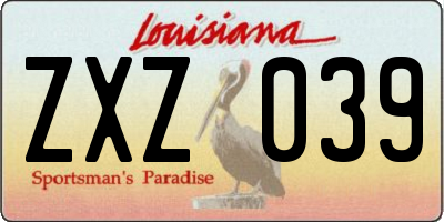 LA license plate ZXZ039