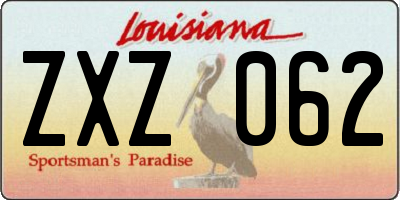 LA license plate ZXZ062
