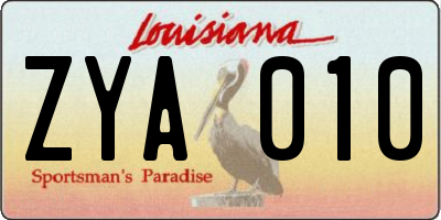 LA license plate ZYA010