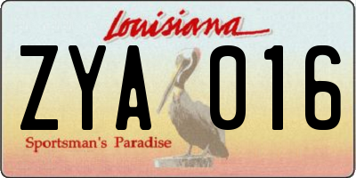 LA license plate ZYA016