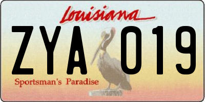 LA license plate ZYA019