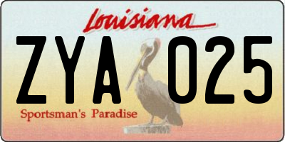 LA license plate ZYA025