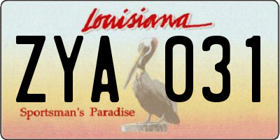 LA license plate ZYA031
